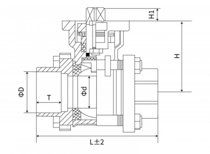 CF8m Female Thread 1′′ 3PC Full Port Stainless Steel Pneumatic Ball Valve